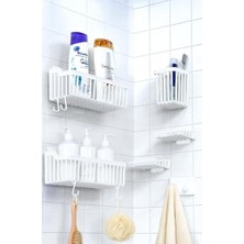 Odea Banyor 6'lı Banyo Seti Yapışkanlı Banyo Düzenleyici Şampuanlık Diş Fırçalık Sabunluk Askılık Takımı Beyaz