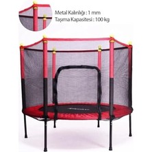 Aesco Güvenlik Korumalı Fileli 140 cm Özel Fermuar Güven Konforlu Çocuk Trampolini 55 Inç Trambolin Kırzı Tek Ebat