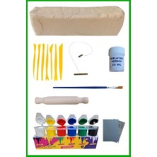 Odea Seramik Hamuru 4000 Gr, 7li Plastik Ebeşuar (Modelaj Seti), Kesme Teli-Ipi, Guaj, Doğal Kil Çamuru