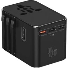 Odea Universal Seyahat Priz Dönüştürücü Adaptör, 45W Şarj Cihazı, 2x USB Girişi, 3x Type-C Girişi, Uluslararası Güç Adaptörü, Us, Uk, Eu, Au Evrensel Uyum
