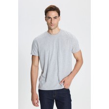 TeknoKapsül Ac&co / Altınyıldız Classics Pamuklu Slim Fit Dar Kesim Bisiklet Yaka Gri Melanj Tişört