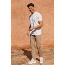 TeknoKapsül Altınyıldız Classics Beyaz Slim Fit Dar Kesim Pamuklu Esnek Baskılı Bisiklet Yaka Tişört