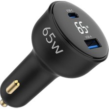 Odea Juo 65W LED Ekranlı Type-C + Usb-A Araç Şarj Aleti iPhone & Android & Notebook Araç Içi Şarj Cihazı