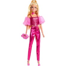Odea Barbie Deluxe Style Stil Ikonu Metalik Pembe Korse-Pantolon Kombini ve Aksesuarlarıyla Sarı Saçlı Bebek (5), JFP40
