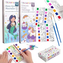 Odea Sulu Boya Defteri Seti (2 Kitap + 2 Fırça) - Kendin Yap Kitap Ayracı, Her Sayfada Entegre Boya Paleti - Çocuklar ve Yetişkinler Için Hediye Aktivite Seti (Deniz Kızı-Unicorn)