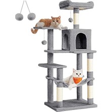 Odea Feandrea PCT161W01 Tırmalama Ağacı, 143 cm Yüksekliğinde, Kedi Ağacı, Çok Katlı Kedi Evi, 4 Tırmalama Sütunu, 2 Platform, Hamak, Mağara, Açık Gri
