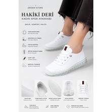 Erdem Store Beyaz Günlük Kadın Spor Ayakkabı Hakiki Deri Bağcıklı Topuk Destekli Ergonomik Şeffaf Taban Sneaker