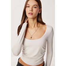 TeknoKapsül Lovelyistanbul Büzgülü Crop Örme Bluz LUB0267 Taş Grisi