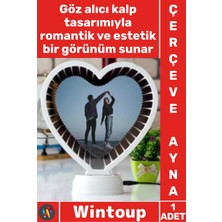 Wintoup #çerçeve Dekoratif Masaüstü Ledli Işıklı Fotoğraf Çerçevesi Şık Kalp Sihirli Ayna Pil+Usb Beyaz Işık