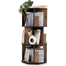 Odea Vigo Wood 360° Döner Kitaplık – Modern ve Dekoratif Çok Katmanlı Ahşap Kitap ve Dergi Rafı (Ceviz, 3 Raflı)