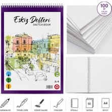 Odea A4 Spiralli Eskiz Defteri, 100 Gr/m² Kalın Kağıt, 50 Yaprak, Çizgisiz, Karakalem ve Teknik Çizim Için, 21X29.7 Santimetre