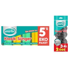 Nacario Smarter Klasik Bulaşık Süngeri 5 Li+Ovma Teli 3 Lü