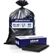 Nacario Plasticplace T55129BK 55-60 Galon Çöp Torbası 1,2 Mil - Siyah Çöp Kutusu Astarları - 35" x 54" (90 Adet)