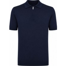 Trender Düz Yarım Fermuarlı Lacivert Erkek Polo Yaka T-Shirt 16357-15965