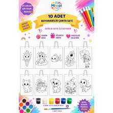 Nacario 10 Adet Boyanabilir Bez Çanta Seti 30X40 cm – 6 Renk Akrilik Boya ve Fırça Dahil