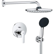 Nacario Grohe Start 250 - Duş Sistemi (250 mm Duş Başlığı 1 Püskürtme Türü, El Duşu 2 Püskürtme, Evrensel Montaj Kutusu, 150 cm Duş Hortumu), Yuvarlak, Krom, 25292000