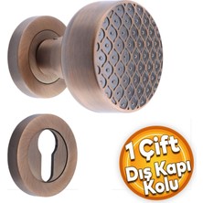 Nacario BADEM10 Linda Dış Kapı Tokmağı Topuzu Kolu Metal Tokmak Antik Sarı Kapı Kolu Yale Sağa Sola Uygun 1 Takım