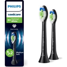Nacario Philips Sonicare Optimal White Yedek Diş Fırçası Başlığı, 7 Kat Daha Fazla Plak Temizliği, Orta Yumuşak Fırça Başlığı, 2’li Paket, Siyah, HX6062/88
