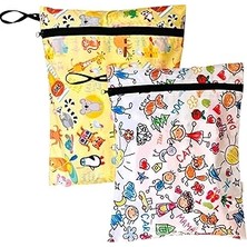Nacario Yorni 2 Adet, 36 x 30 cm Summer ve Family Desen, Sıvı Geçirmeyen Çok Amaçlı Çanta, Ekonomik Set, Yıkanabilir, Fermuarlı ve Askılı