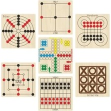 Nacario Ahşap Zeka ve Strateji Oyun Seti 7 Li, Kızma Birader+Dama+3 Taş+9 Taş+Bihar+Surakarta ve Tic-Tac-Toe ETICSET247