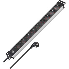 Nacario Brennenstuhl Alu-Line 19 " Çoklu Priz 9-Kat – Steckerleiste Yüksek Kaliteli Alüminyum (2 M Kablo) Renk: Alüminyum/siyah