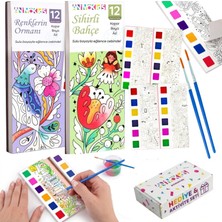 Nacario Animokids Sulu Boya Defteri Seti (2 Kitap + 2 Fırça) - Kendin Yap Kitap Ayracı, Her Sayfada Entegre Boya Paleti - Çocuklar ve Yetişkinler Için Hediye Aktivite Seti (Renklerin Ormanı-Sihirli Bahçe)