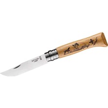 Nacario Opinel Inox No 8 Meşe Saplı Köpek Desenli Paslanmaz Çelik Çakı