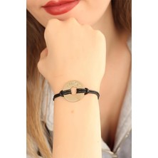 Ronanna Buğz Lucky (Şanslı) Siyah Deri Ipli Unisex Mood Bileklik