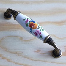 Nacario BADEM10 Gerçek Porselen Kulp Çiçek Desen Beyaz 96 mm Mobilya Mutfak Kulplar Dolabı Çekmece Dolap Kapak Kulpu