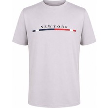 Trender New York Baskı Süpreme Gri Erkek T-Shirt 226-17