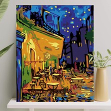 Nacario Palmiye Hobi Sanat Sayılarla Boyama Tuval Seti Fırça Boya Dahil (Çıtalı) 40X50 cm - Cafe Terrace At Night