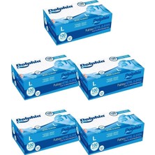 Nacario Dolphin Mavi Nitril Eldiven Pudrasız, L Beden, 100'LÜ Paket, 5 Adet Set