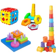 Nacario Kiki Bebeğimin Ilk Oyuncakları 4'lü Set Eğitici Oyuncak Bultak Halka Puzzle Kule