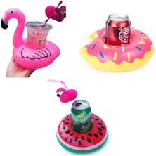 Nacario Netavantaj Donut Karpuz Flamingo 3lü Şişme Havuz Deniz Bardak Tutucu Float Bar Seti