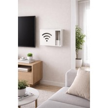 AyrStore Teknor Ahşap Modem Saklama Kutusu Dekoratif Wifi Desenli Saklama Kutusu Demonte 35 x 40 cm Sürgül