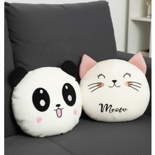 Nacario Sozzy Toys Sevimli Peluş Panda ve Kedi Yastık Seti, Beyaz, Unisex