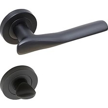 Nacario BADEM10 Royal Mat Siyah Wc Banyo Kapı Kolu Daire Rozetli Sürgülükapı Kulpu Uyumlu Sağ Sol Uygun Kolları