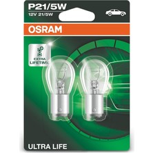 Nacario Osram Ultra Life P21/5 W Halojen Sinyal Lambası, Stop Lambası, Arka Sis Lambası, 7528ULT-02B, 12 V Yolcu Otomobili, Çift Ampul (2 Birim)