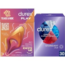 TeknoKapsül Durex Çok Fonksiyonlu Titreşimli Şarjlı Erojen Bölge Uyarıcı + Durex  Chill Karma Paket Prezervatif 30'lu