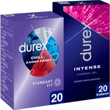 TeknoKapsül Durex Chill Karma Paket Prezervatif 20’li+ Durex Intense Uyarıcı Jel 10 ml (Isıtıcı ve Soğutucu Etkili)