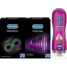 TeknoKapsül Durex Maraton Li 20’li ve Intense Uyarıcı 20’li Prezervatif + Aloe Vera Masaj Jeli 200ML