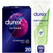 TeknoKapsül Durex Intense Uyarıcı Jelli ve Tırtıklı Prezervatif 20'li + Naturals Pure Kayganlaştıcı Jel 100 ml Paketi
