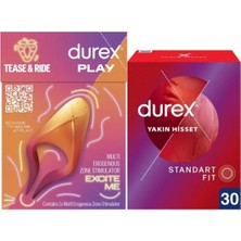 TeknoKapsül Durex Çok Fonksiyonlu Titreşimli Erojen Bölge Uyarıcı + Yakın Hisset Standart Fit Ince Prezervatif 30'lu