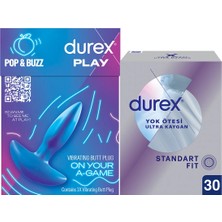TeknoKapsül Durex Titreşimli Anal Plug Tıkaç + Durex Yok Ötesi Ultra Kaygan Ince Prezervatif 30'lu, Avantaj Paketi