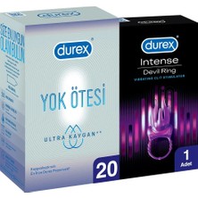 TeknoKapsül Durex Yok Ötesi Ultra Kaygan Ince Prezervatif 20'li + Intense Devil Ring Titreşimli Halka Eğlence Paketi