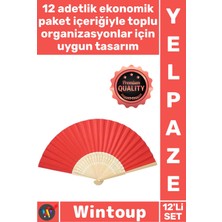 Wintoup #yelpaze Kaliteli Dekoratif El Fanı Düğün Nikah Hediyelik Estetik Ahşap Kırmızı Kağıt Yelpaze 12'li