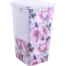 Nomikase 55 Litre Geometrik Tasarımlı Beyaz Çamaşır Sepeti - Modern ve Şık