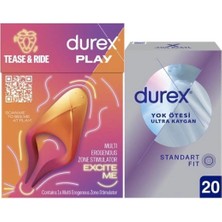 TeknoKapsül Durex Çok Fonksiyonlu Erojen Bölge Uyarıcı, 7 Titreşim Modu + Yok Ötesi Ultra Kaygan Ince Prezervatif 20LI