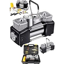 Nacario Çift Pistonlu Araç Lastik Şişirme Kompresörü, Çok Renkli, 12V, 150 Psı, LED Aydınlatmalı, Taşıma Çantalı, Lastik Tamir Kiti Dahil