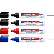 Nacario Edding 360 Xl Tahta Kalemi Seti, 4'lü (2 Siyah, 1 Mavi, 1 Kırmızı), Yuvarlak Uçlu, 1.5-3 Mm, Beyaz Tahta ve Flipchart Uyumlu, Cap-Off Teknolojisi